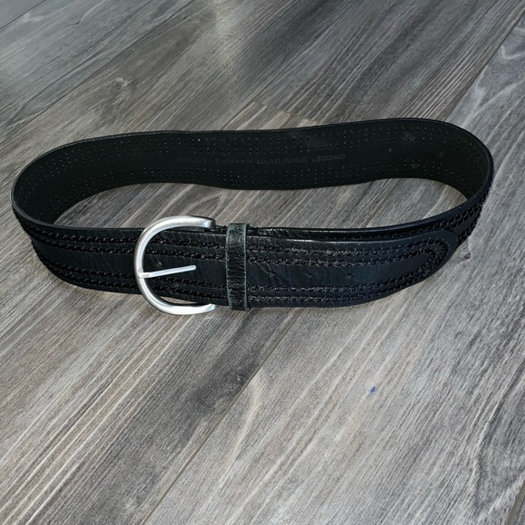 Chico’s black woven thread leather boho 90’s belt silver buckle Size Small - Picture 1 of 12